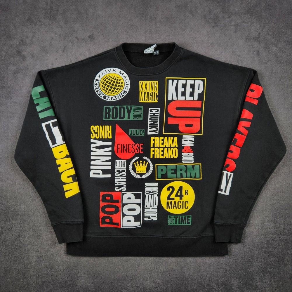 Bruno‎ Mars 24K Magic World Tour Sweater Mens Large Black Graphic Print